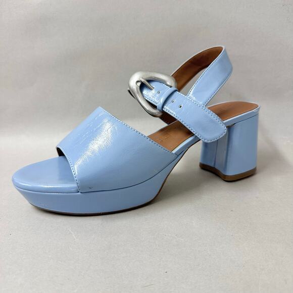 Aerosoles Chamber Buckle Platform Dusty Blue Patent Leather Size 9.5 Block Heel - Picture 1 of 16
